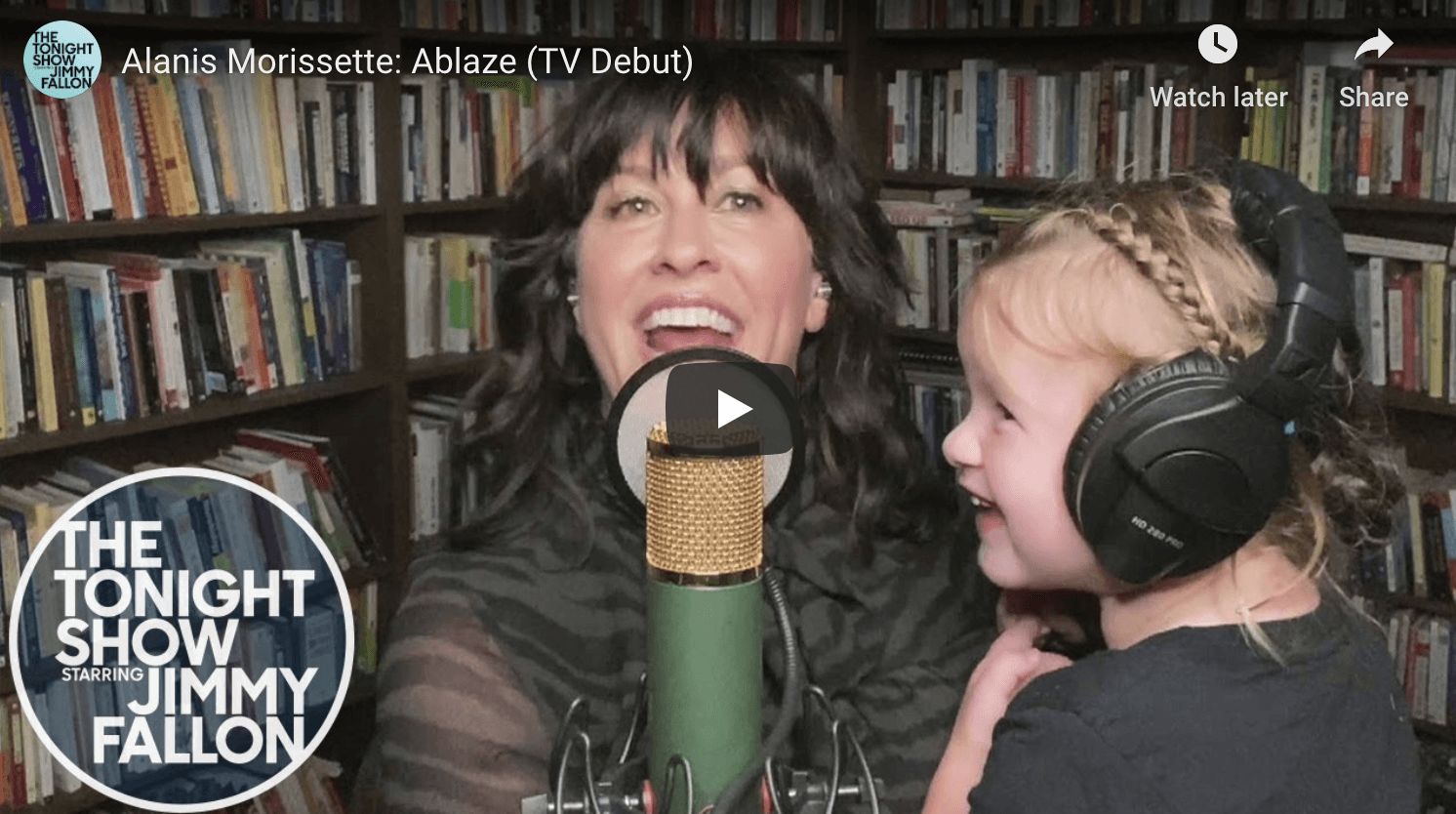 Watch Alanis Morissette perform 'Ablaze' with her daughter in tow for Jimmy Fallon's Tonight Show - HELIADES UPF Street Clothing