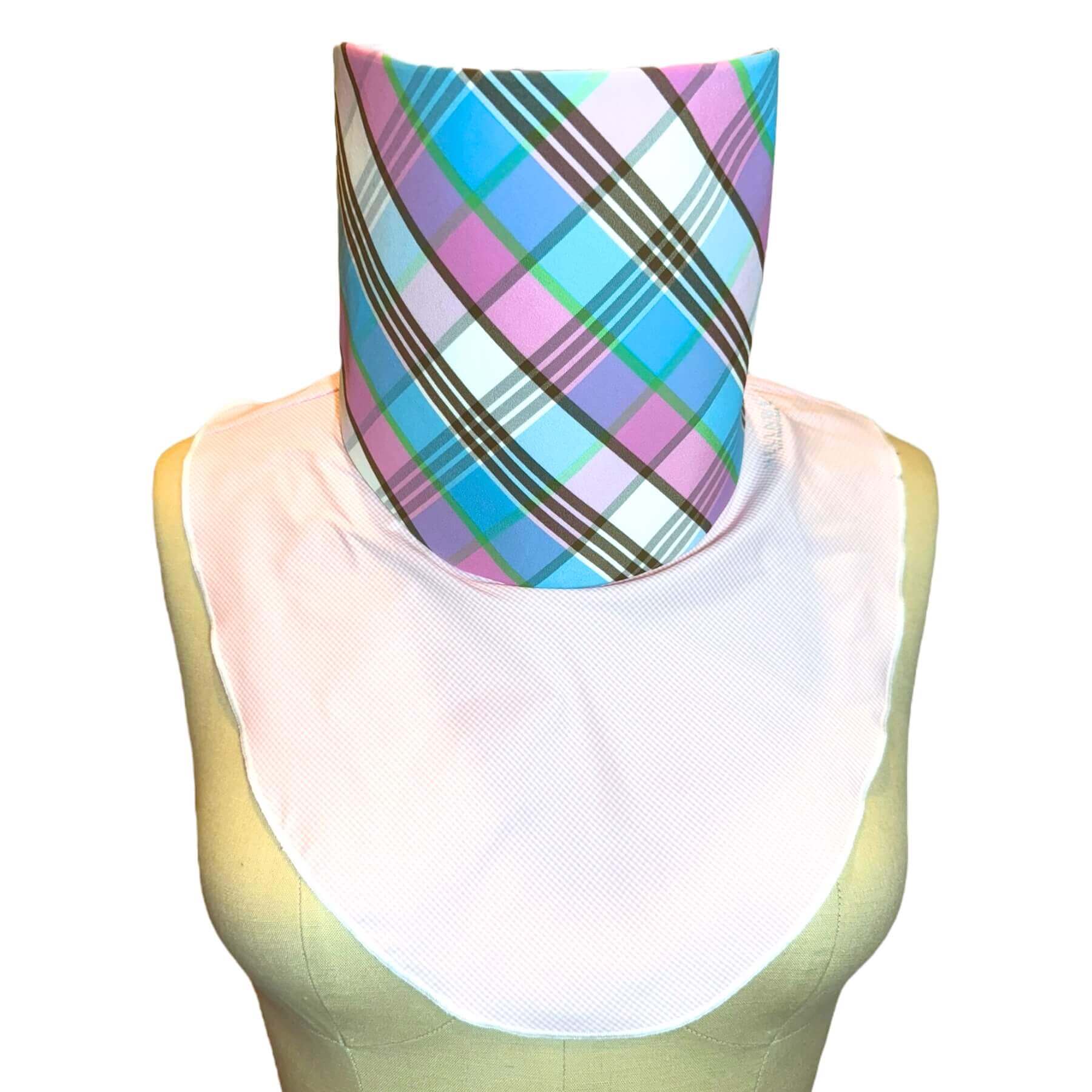 Cute sun neck protection scarf - Fashion Sun Dickey shown in pink, white micro check with pink, blue, green and white plaid.
