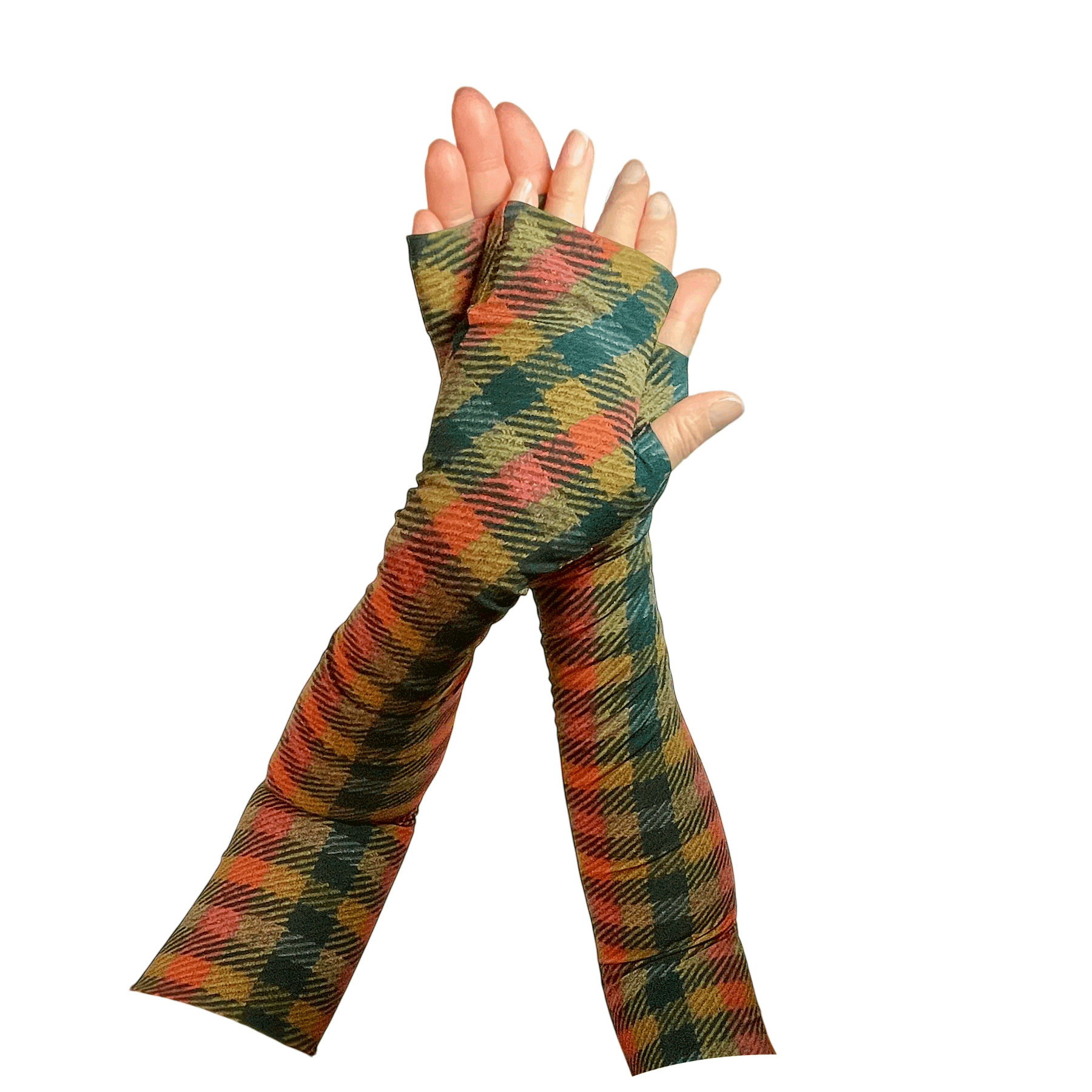 Heliades UV Sun Gauntlets in classic plaid print with black, red, golden brown shades