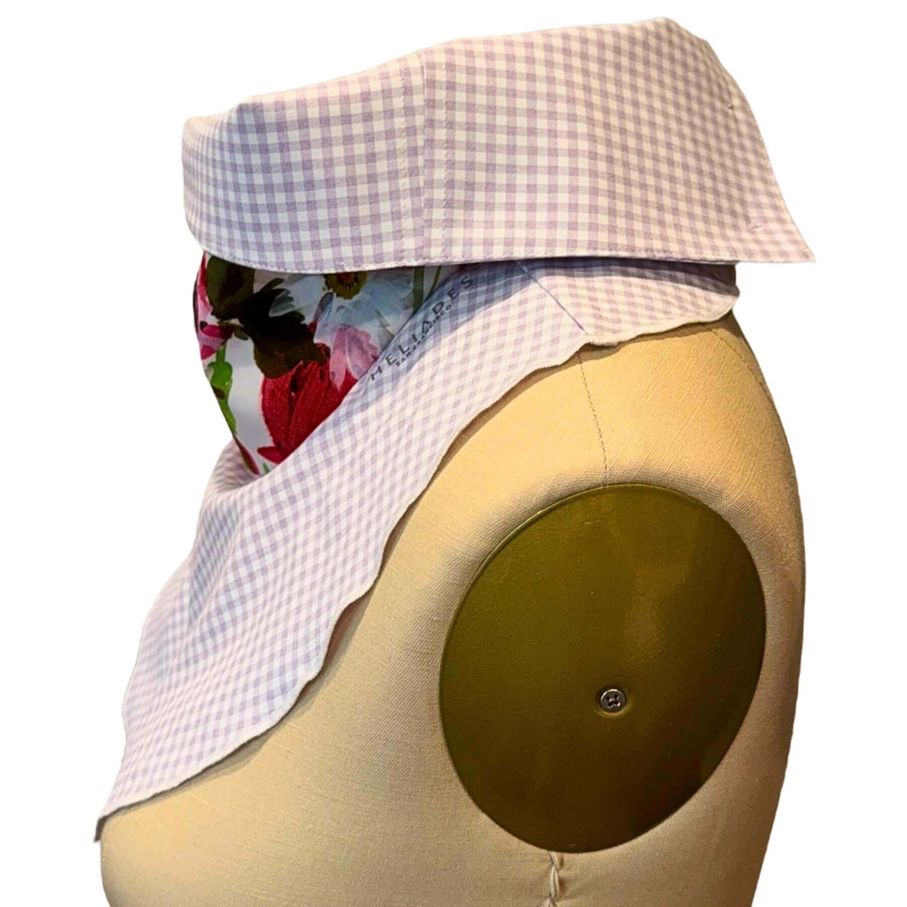Heliades Sun Dickey in lavender, white micro check shown with collar partially folded down