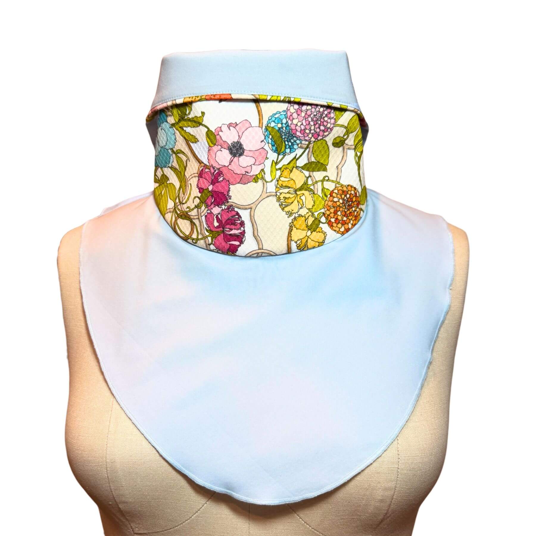UPF 50+ Sun Dickey with floral print showing full neck and chest sun coverage