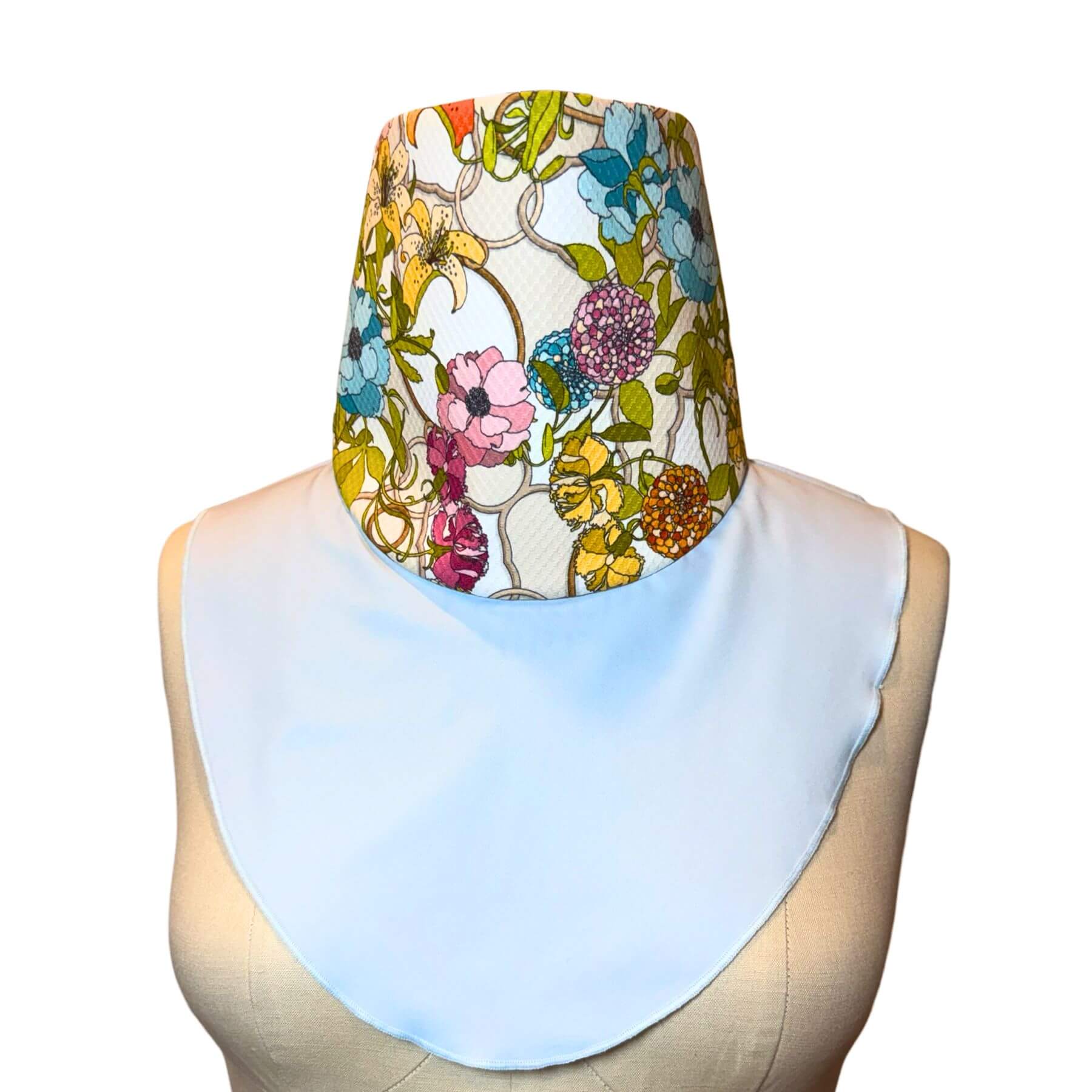 UPF 50+ Sun Dickey with floral print providing lightweight neck and chest sun protection