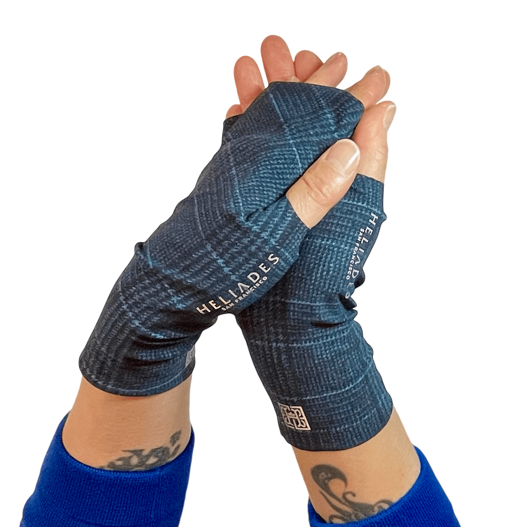 Cute gloves for sun protection in on-trend blue plaid UPF50+ print, made by hand in California