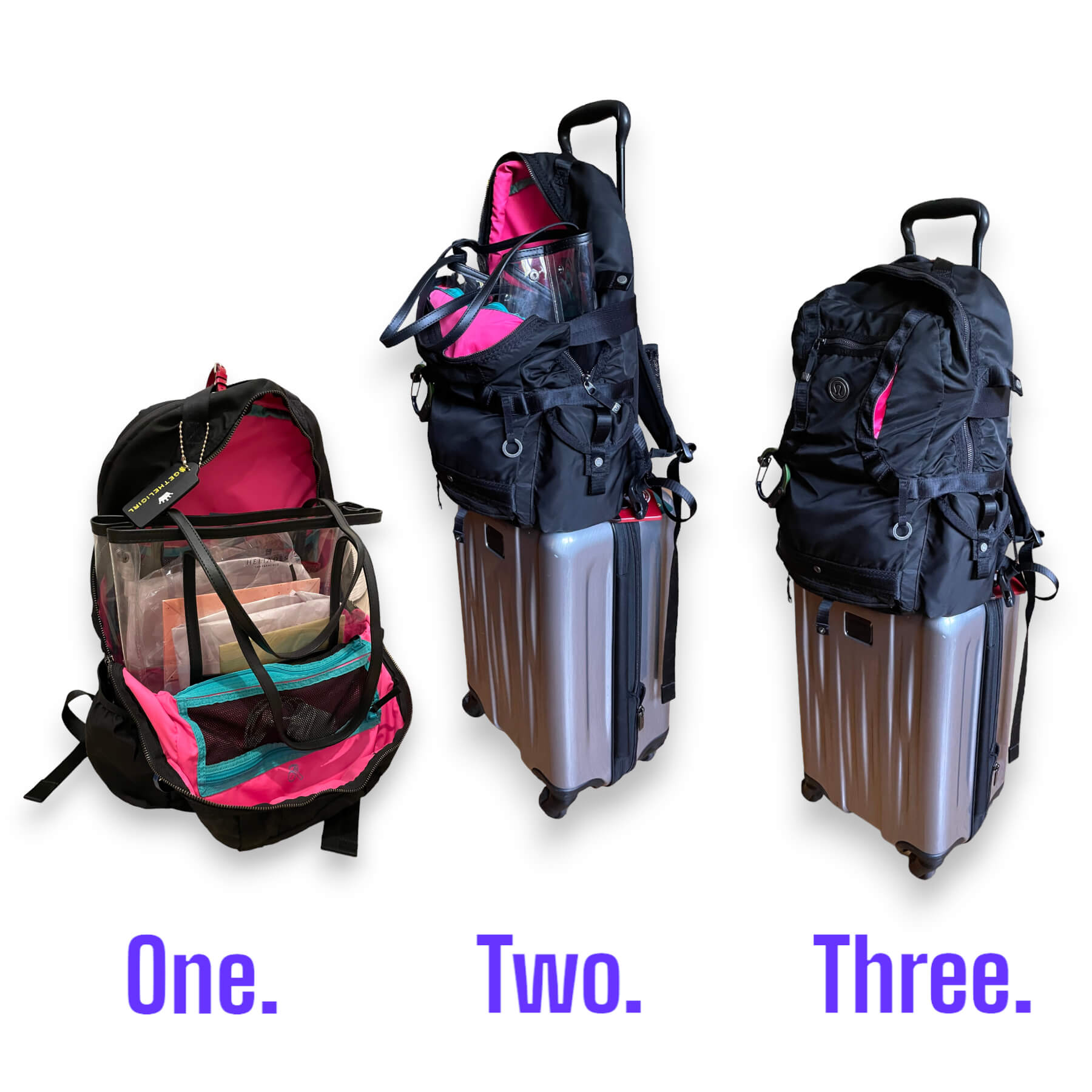 Heliades Stadium Approved Designer Clear Bag 12'x6'x12' fits inside a standard backpack or roller bag so you can take it with you and still meet airline's two carry-on bag policy