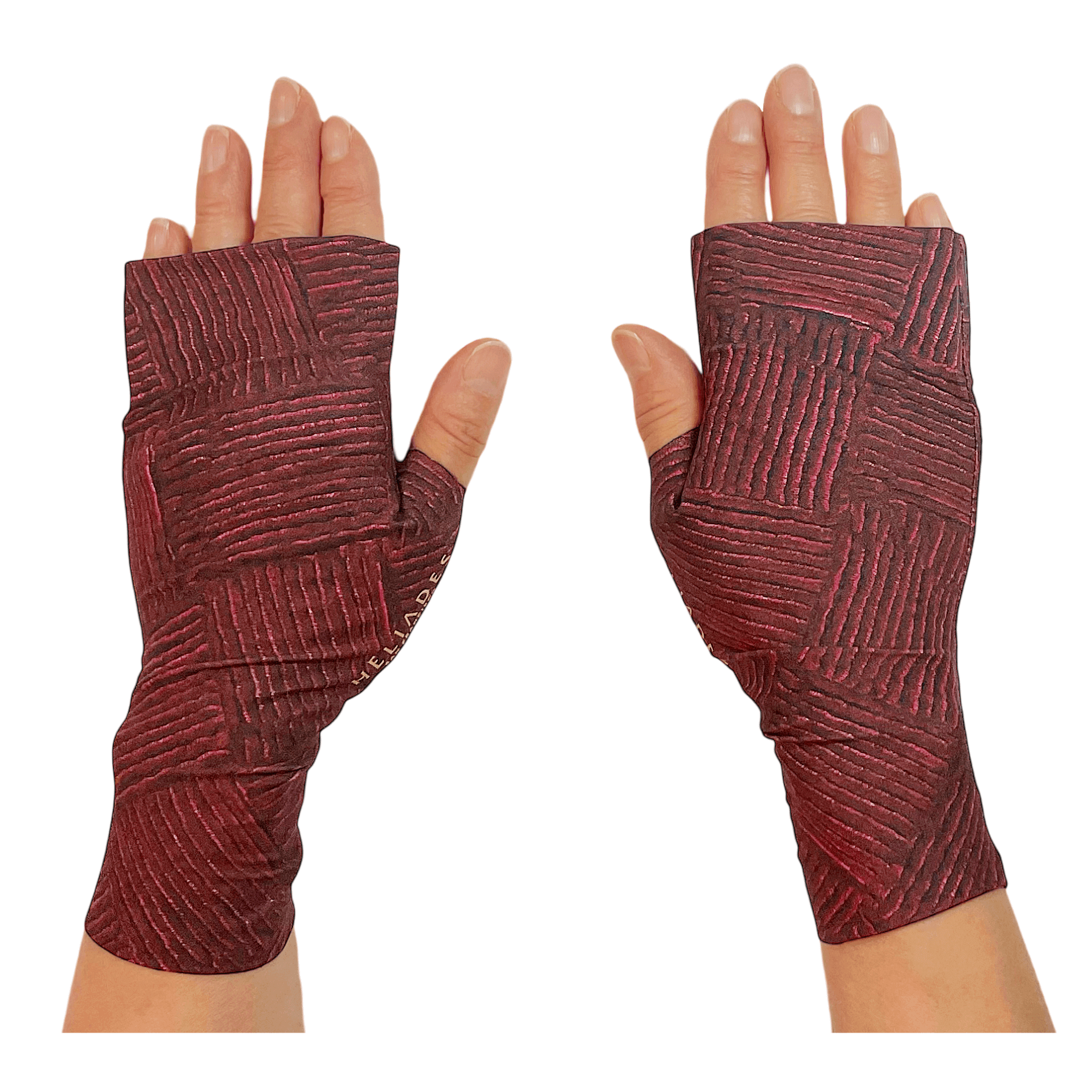 Pretty sun protective gloves for driving in fashion print red chenille basketweave.