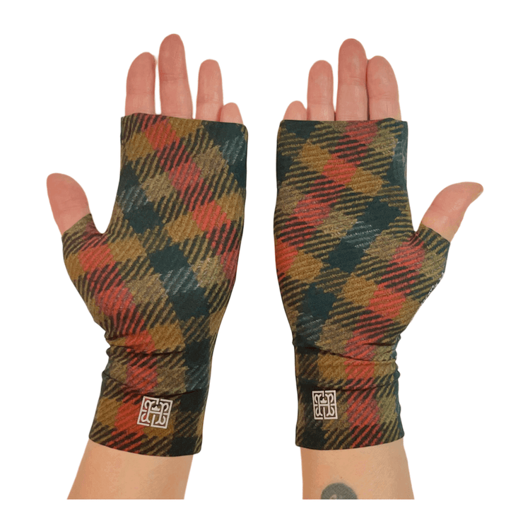 Sun Protective Hand Gloves in Classic Plaid Pattern Handcrafted By Heliades