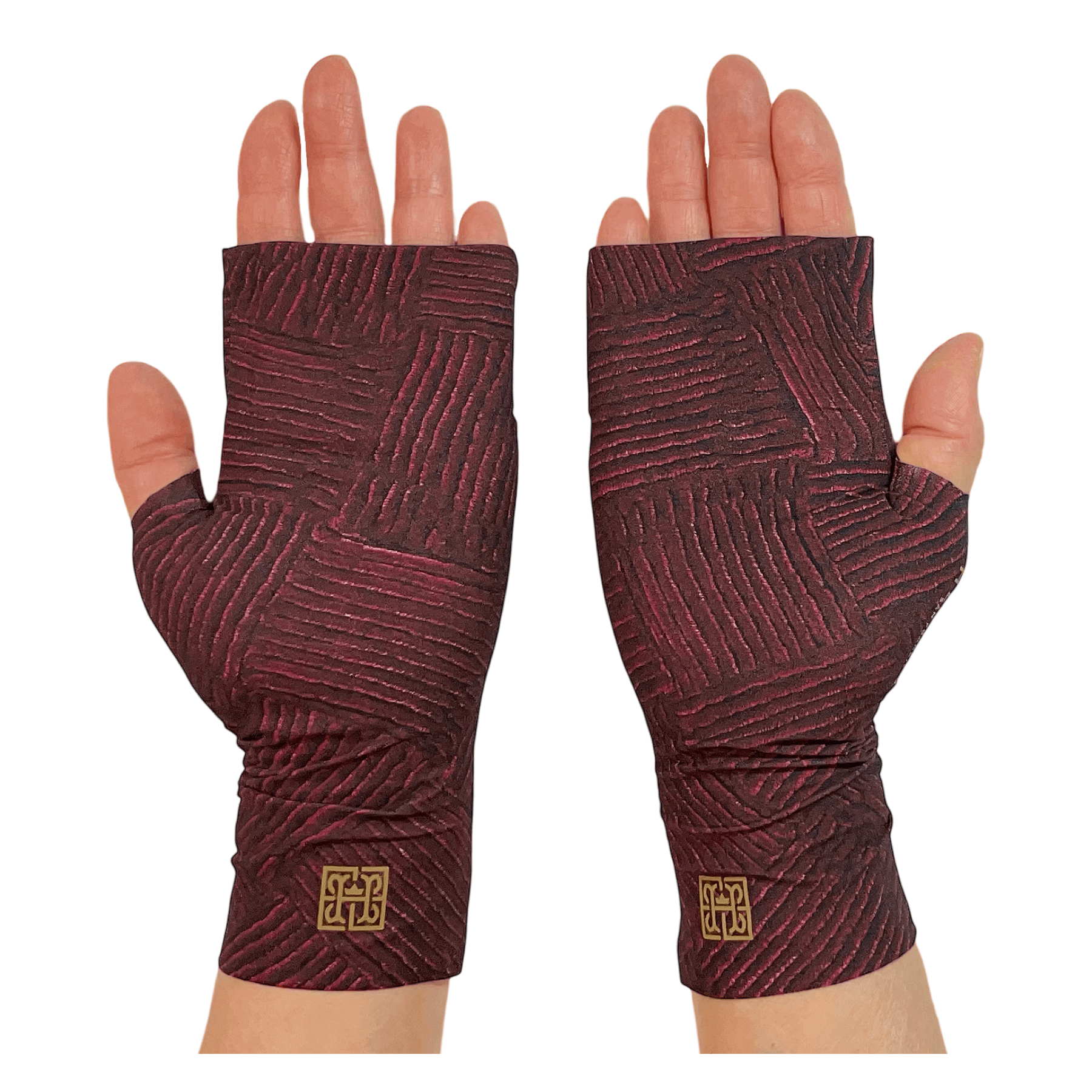 Sun Protective Gloves For Driving to protect hands from sun damage in Red Chenille Print by Heliades