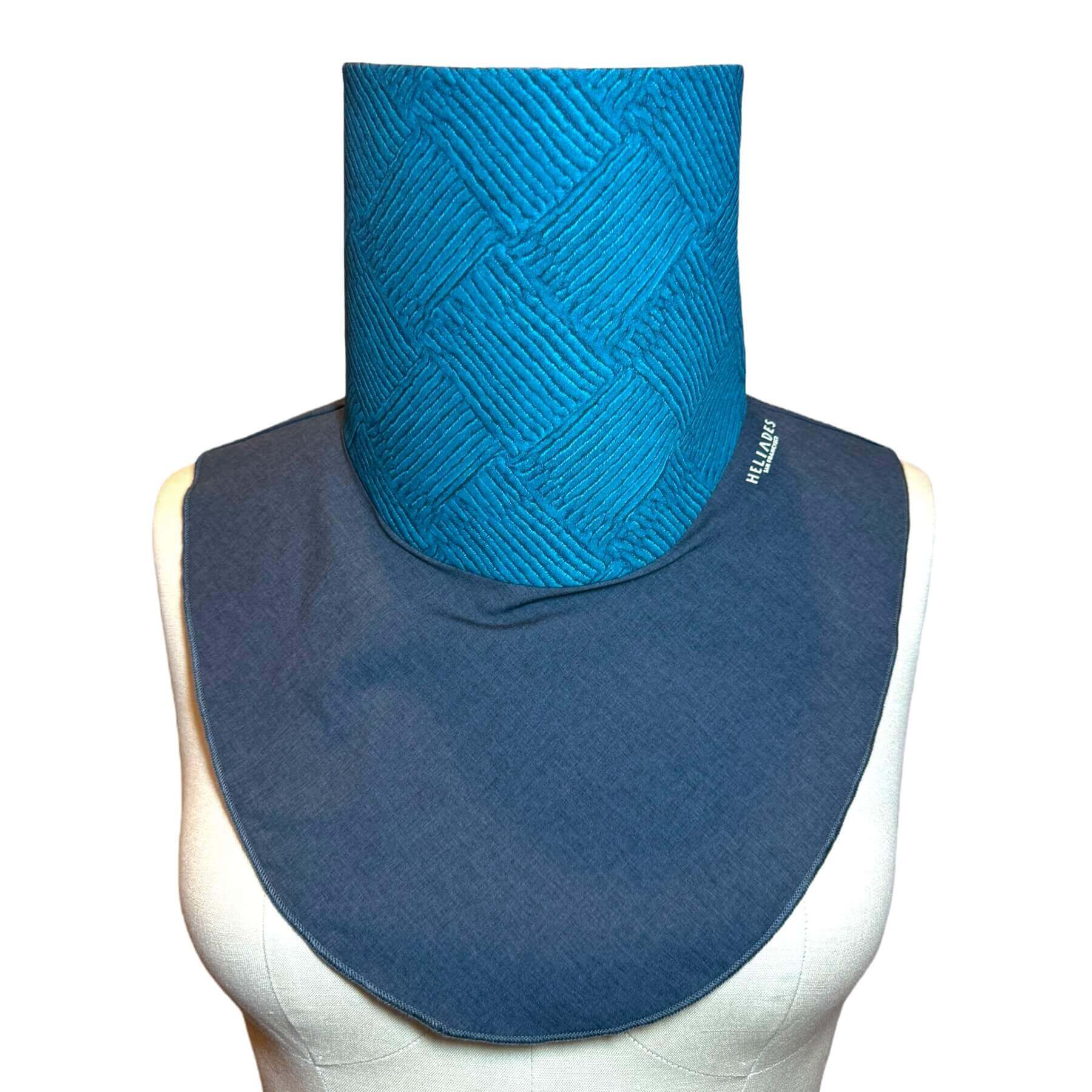 Best neck sun protection with stylish, effective UPF: The fashion Sun Dickey shown on mannequin in charcoal gray melange with blue and teal detailed chenille basketweave print.