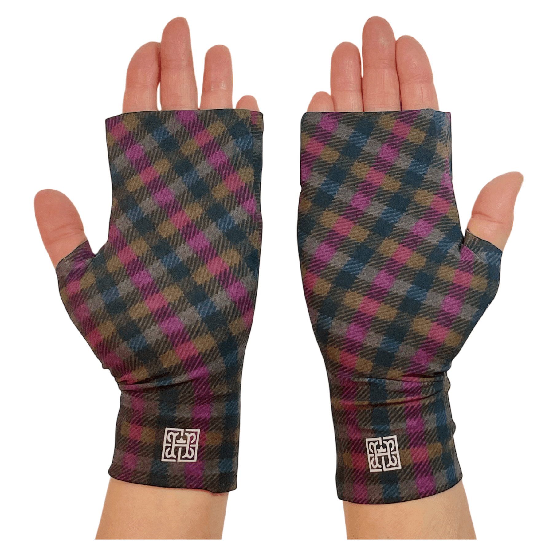 UV Gloves For Driving in Pink, Black Plaid with silver reflective trim by Heliades