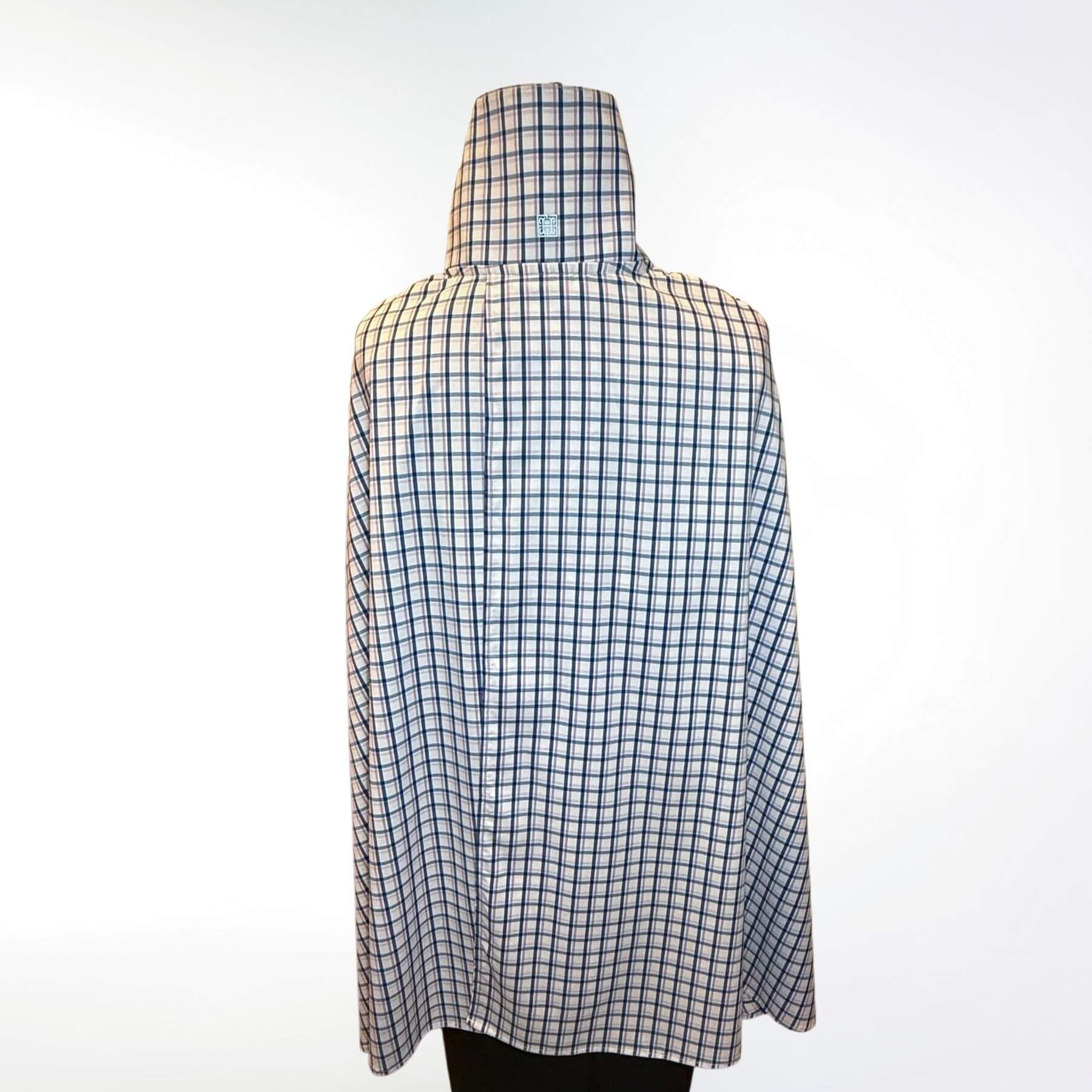 Back view of the Blue Lavender Plaid UPF Wrap, showing lightweight UPF 50+ plaid fabric draping elegantly for full shoulder coverage.