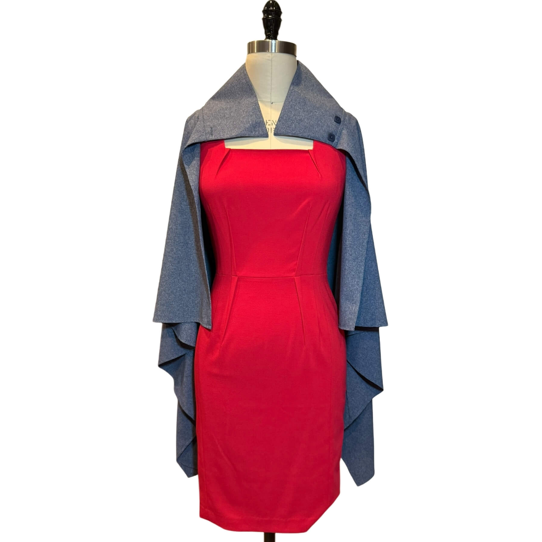 Front view of the Blue Melange Sun Wrap, an elegant UPF 50+ sun protective shawl draped over the shoulders.