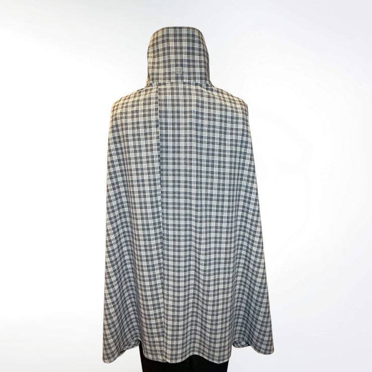 Back view of the Gray Plaid UV Shoulder Wrap in breathable UPF 50+ fabric, designed for chic sun coverage.