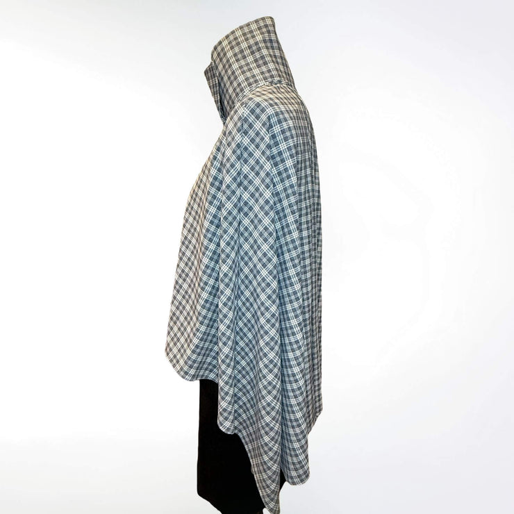 Side view of the Gray Plaid UV Shoulder Wrap showing elegant drape in plaid UPF 50+ sun protective fabric.